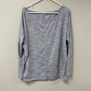 Athleta Essence Long Sleeve Tee Grey Space Dye Boat Neck Dolman Top Medium